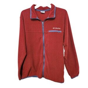Columbia Mens XM9876 Full Zip Fleece Jacket Red Blue Trim Chest Pocket Warm Coat